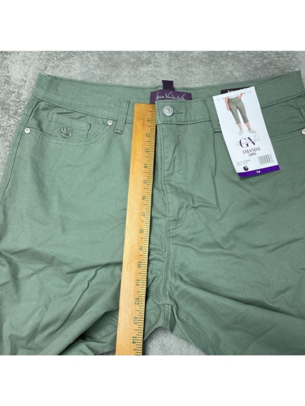 NWT Gloria Vanderbilt Women's 14 Green Amanda Cloud Twill Capri Pants C0563 - Picture 7 of 14
